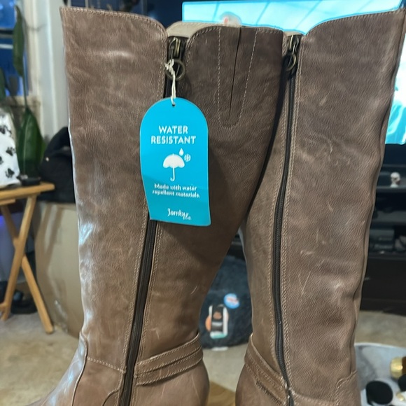 new JAMBU Chai 6.5 Tan Leather WATER RESISTANT Zip Knee High Riding Tall Boots - Picture 8 of 12